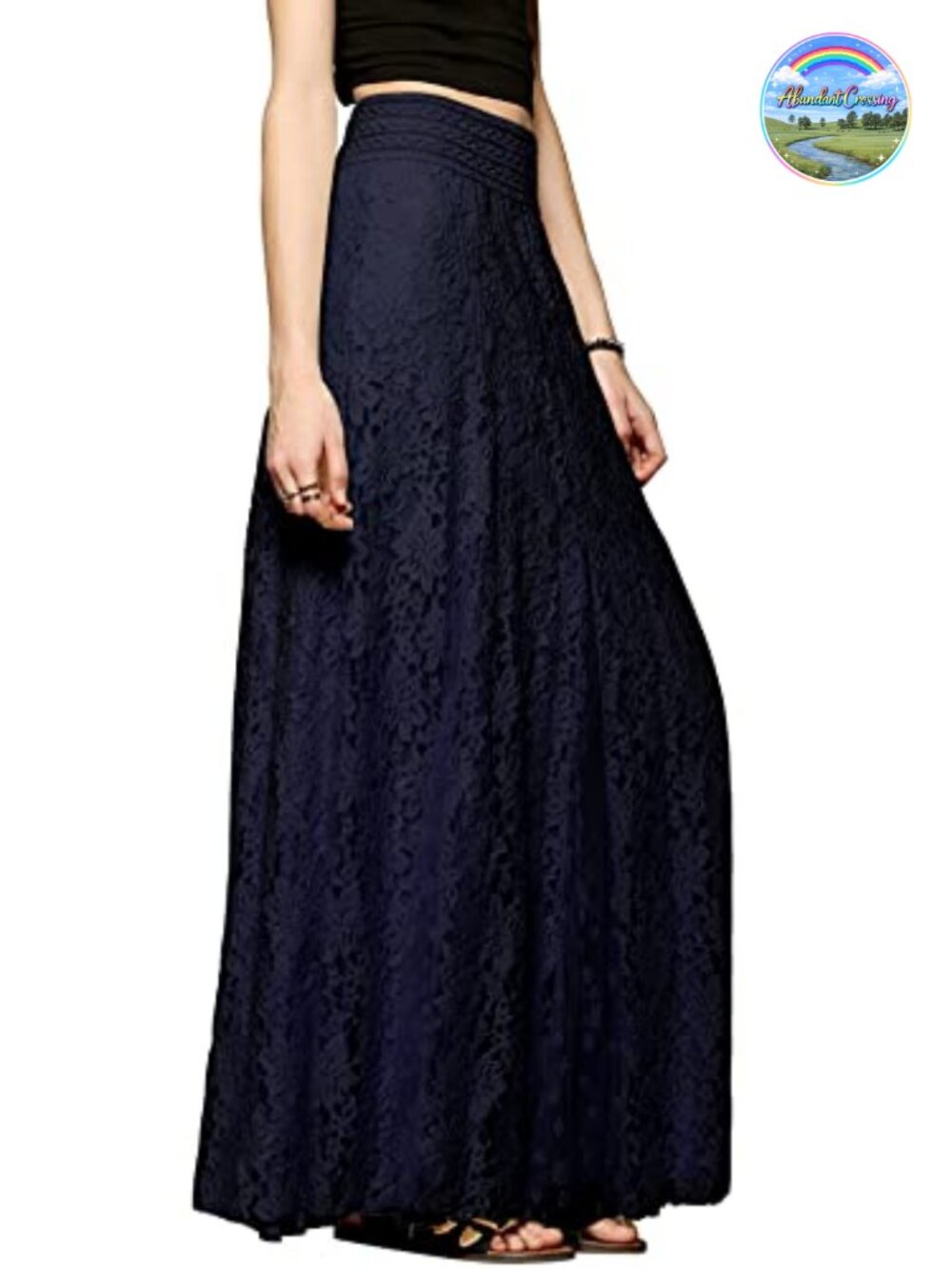 Women's Floral Lace High Waist Pleated A-Line Maxi Skirt for Beach Wedding